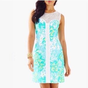 Lilly Pulitzer Sofia Lace Shift Dress Lagoon Green  Pattern: Wave Rider